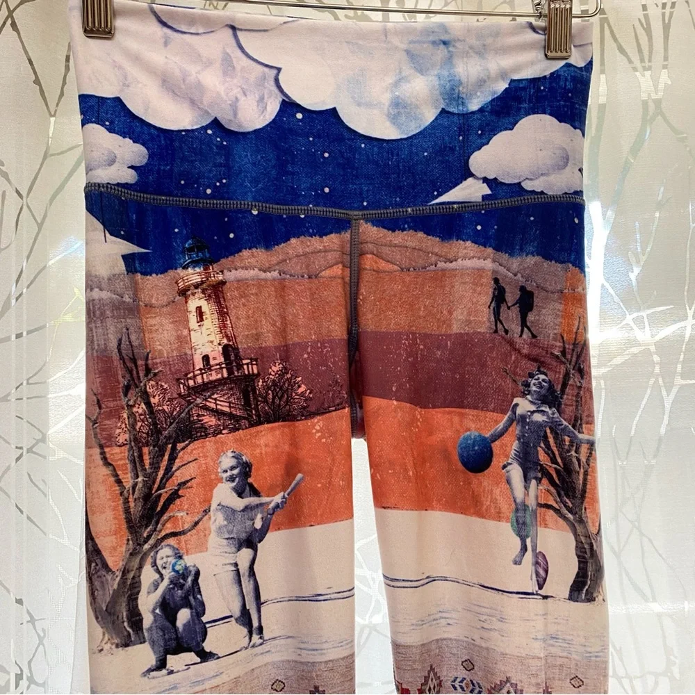 NIYAMA SOL blue white brown clouds print mustang sally endless long leggings - Picture 6 of 11